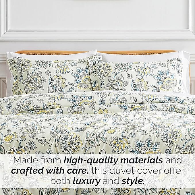 Southshore Fine Living, Inc. Wanderlust Oversized Twin Comforter Set, Down Alternative Boho Bedspread, Victorian Print Comforter, Twin or Twin XL Comforter with Matching Sham, Cream Floral Print - LeafyLoom