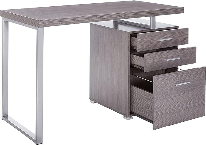 Monarch Specialties Left or Right Facing 47-Inch Modern Home Office Computer Study Writing Desk with Filing Drawer, 48"L, Grey & Silver - LeafyLoom