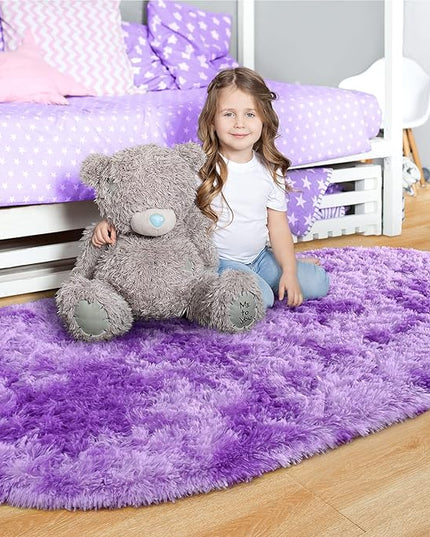 Noahas Oval Fluffy Purple Rug 2.6X5.3 Small Kids Rugs for Bedroom Girls And Boys Aesthetic,Bedside Bedroom Rug,Ultra Soft Runner Carpet Modern Shaggy Nursery Area Rugs Home Decor'' - LeafyLoom