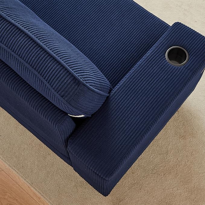 Modern Living Room Upholstered 3 Seater Sofa Couch Deep Seat Soft Corduroy Sofa&Couch with Storage Armrests, 2 Cupholders, Type-C and USB Charging Ports for Home, Apartment, Office - LeafyLoom