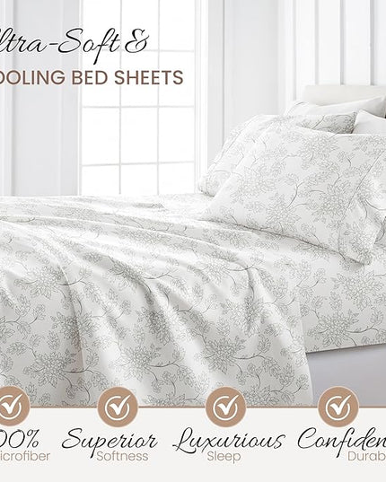 Linen Market 4 Piece King Bedding Sheet Set (Vines Gray) - Sleep Better Than Ever with These Ultra-Soft & Cooling Bed Sheets for Your King Size Bed - Deep Pocket Fits 16" Mattress - LeafyLoom