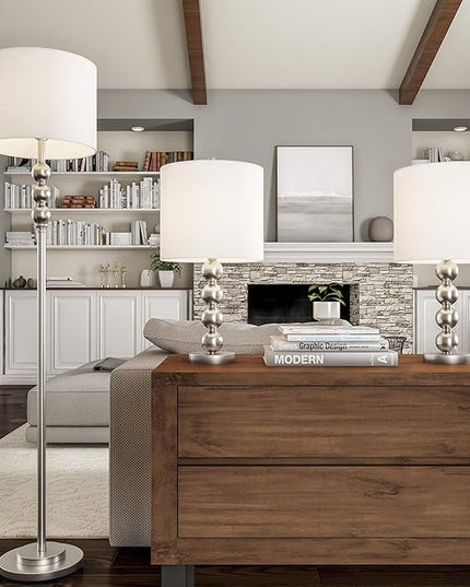 Lavish Home Table and Floor Lamps - Set of 3 Matching Modern Stacked Balls Lighting Energy-Efficient LED Bulbs Included - LeafyLoom