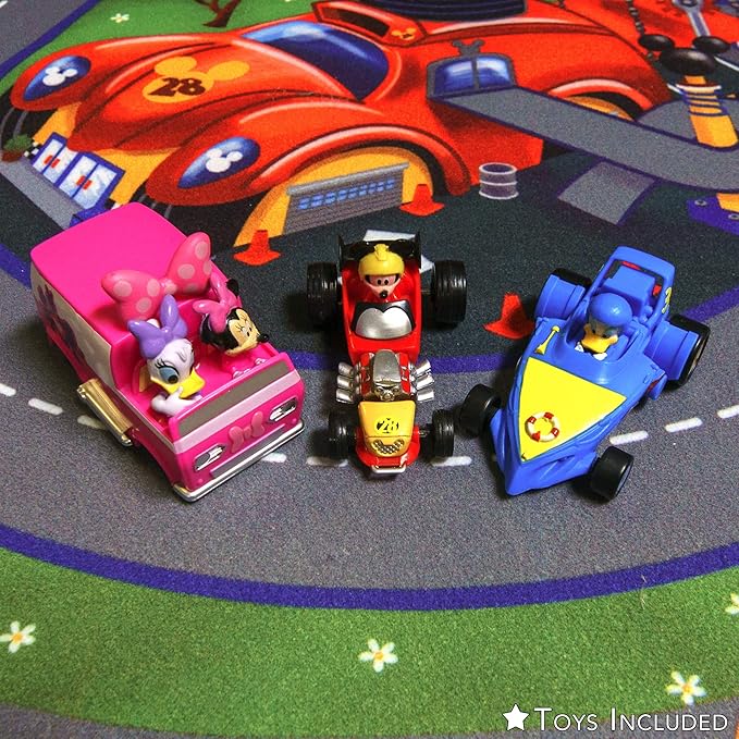 Gertmenian Disney Mickey Mouse Interactive Kids’ Rug Set | Includes 3x Cars feat. Donald, Daisy, and Minnie | Suitable for Classroom, Nursery, Bedroom, or Play Area | 40x54in Medium, 32503 - LeafyLoom