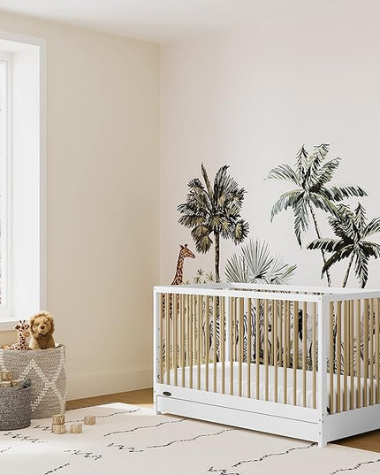 Graco Teddi 5-in-1 Convertible Crib with Drawer (White with Driftwood) – GREENGUARD Gold Certified, Crib with Drawer Combo, Full-Size Nursery Storage Drawer, Converts to Toddler Bed - LeafyLoom