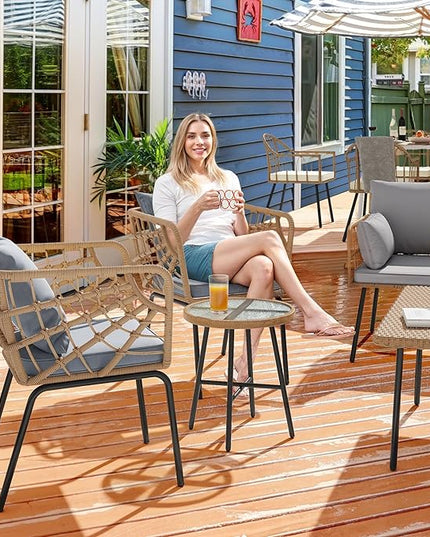 YITAHOME Wicker 3-Piece Outdoor Bistro Set, All-Weather Patio Conversation Set for Balcony, Backyard, Pool, Porch, Deck, Outdoor Sectional Furniture Set with Table & Cushions - Grey - LeafyLoom
