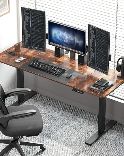 soges 63in Electric Standing Desk Ergonomic Height Adjustable Computer Desk Sit Stand Desk Home Office Desks Standing Desk, Vintage Brown - LeafyLoom
