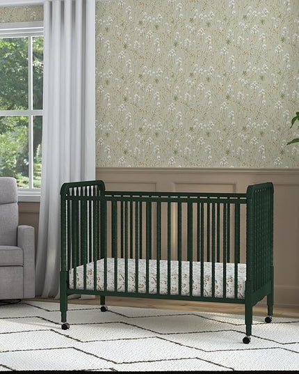 DaVinci Jenny Lind 3-in-1 Convertible Crib in Forest Green, Removable Wheels, Greenguard Gold - LeafyLoom