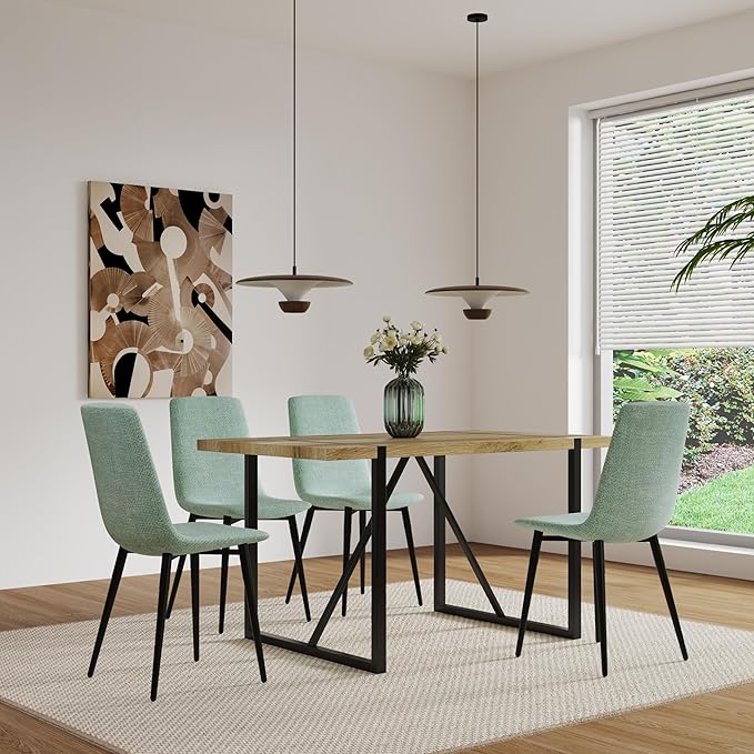 NicBex Dining Chairs Set of 4 Modern Upholstered Linen Dining Room Kitchen Chairs with Black Metal Legs,Side Chairs for Dining Room, Kitchen,Living Room, and Restaurants,Light Green - LeafyLoom