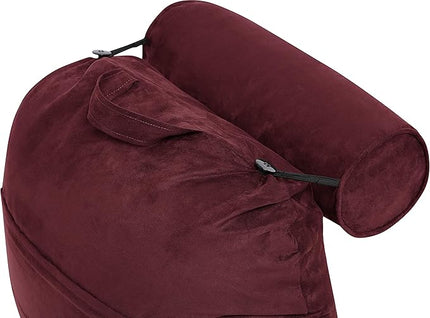 Husband Pillow XXL Cover Aspen Edition Arizona Maroon, Reversible Microfiber to Microsuede, Side & Back Pockets, Handle for Easy Transport - Super Cozy Bed Rest Pillow Cover with Arms - Easy Care - LeafyLoom