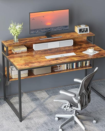 BANTI Computer Home Office Desk, 47" Small Desk Table with Storage Shelf and Bookshelf, Study Writing Table Modern Simple Style Space Saving Design, Black - LeafyLoom