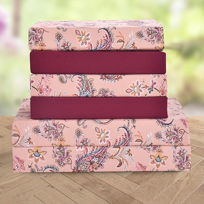 Elegant Comfort Softest and Coziest 6-Piece Sheet Set - 1500 Premium Hotel Quality Microfiber - Deep Pocket, Wrinkle Resistant 6-Piece Paisley Pattern Bed Sheet Set, Full, Paisley Coral - LeafyLoom
