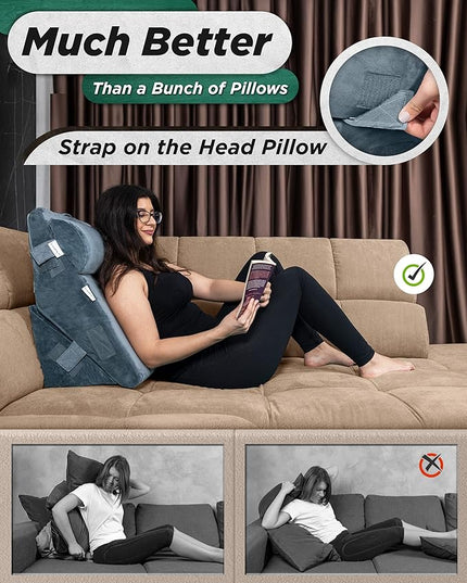 Lunix 3pcs Orthopedic Bed Wedge Pillow Set, Post Surgery Memory Foam for Back, Leg & Knee Pain Relief, Sitting Pillow, Adjustable Pillows for Acid Reflux and GERD for Sleeping, with Hot Cold Pack - LeafyLoom