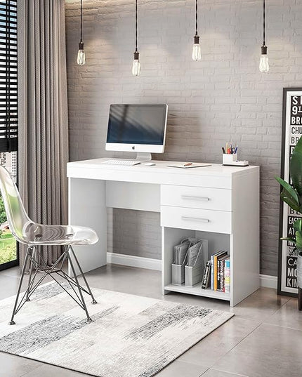 Techni Mobili Computer Home Office or Bedroom Storage & Drawers Ideal for Small Spaces Writing Desk, 47.6" W x 16.1" D x 30.3, White - LeafyLoom