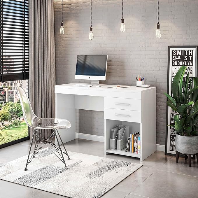 Techni Mobili Computer Home Office or Bedroom Storage & Drawers Ideal for Small Spaces Writing Desk, 47.6" W x 16.1" D x 30.3, White - LeafyLoom