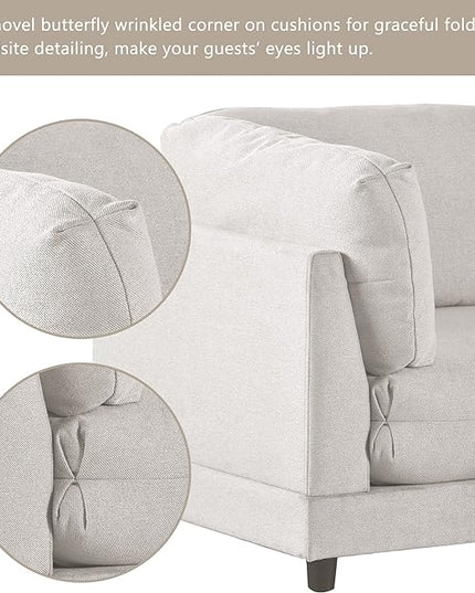 110.6" Modern 2 Pieces L Shaped Sofa with Removable Ottomans and Comfortable Waist Pillows, 4 Seat Large Upholstery Sectional Couch for Living Room, Office, Home, Apartment, 77.2inch, Beige-3 - LeafyLoom
