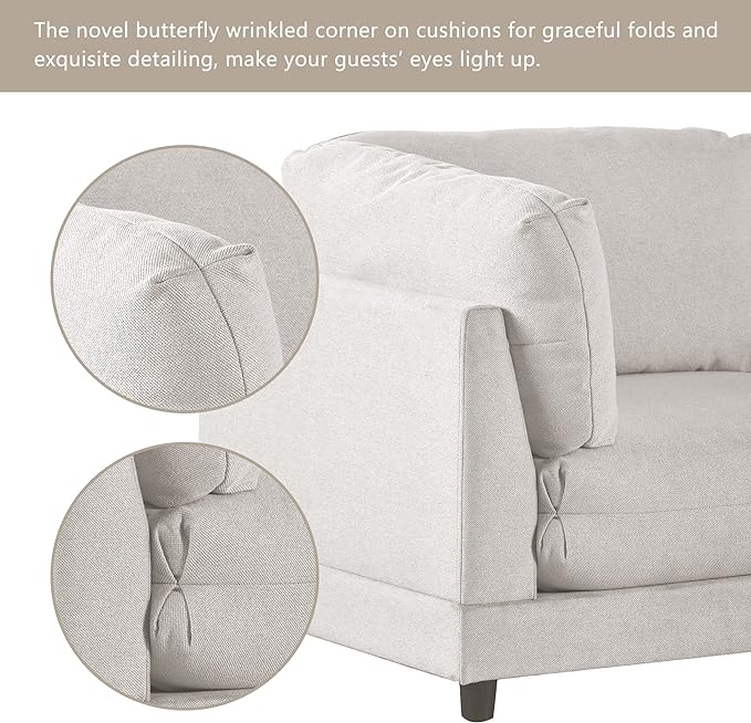 110.6" Modern 2 Pieces L Shaped Sofa with Removable Ottomans and Comfortable Waist Pillows, 4 Seat Large Upholstery Sectional Couch for Living Room, Office, Home, Apartment, 77.2inch, Beige-3 - LeafyLoom