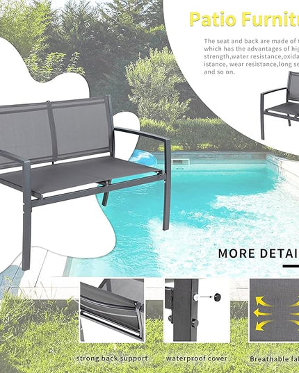 Shintenchi 4 Pieces Patio Furniture Set, Modern Design, Durable Steel Frame, Comfortable Textile Cushions, Easy to Move and Clean - LeafyLoom