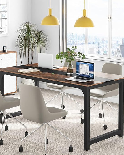Tribesigns Modern Computer Desk, 70.8 x 31.5 inch Large Office Desk Computer Table Study Writing Desk Workstation for Home Office, Rustic/Black - LeafyLoom