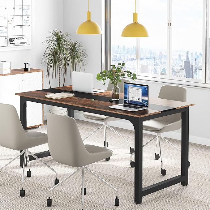 Tribesigns Modern Computer Desk, 70.8 x 31.5 inch Large Office Desk Computer Table Study Writing Desk Workstation for Home Office, Rustic/Black - LeafyLoom