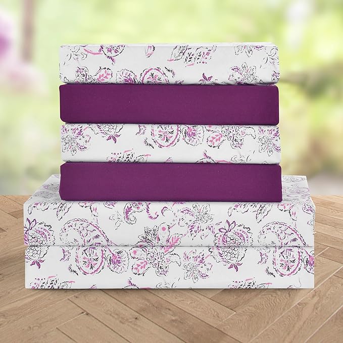 Elegant Comfort Softest and Coziest 6-Piece Sheet Set - 1500 Premium Hotel Quality Microfiber - Deep Pocket, Wrinkle Resistant 6-Piece Paisley Pattern Bed Sheet Set, Queen, Paisley Purple - LeafyLoom