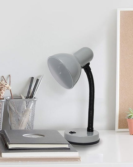 Simple Designs LD1003-SLV Basic Metal Desk Lamp with Flexible Hose Neck for Office, Living Room, Bedroom, College Dorm, Bookshelf, Silver - LeafyLoom