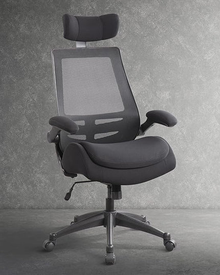 BOLISS 400lbs Ergonomic Mesh Office Chair, High Back Desk Chair - Adjustable Headrest with Flip-Up Arms, Tilt Function, Lumbar Support and Swivel Computer Task Chair -Black - LeafyLoom