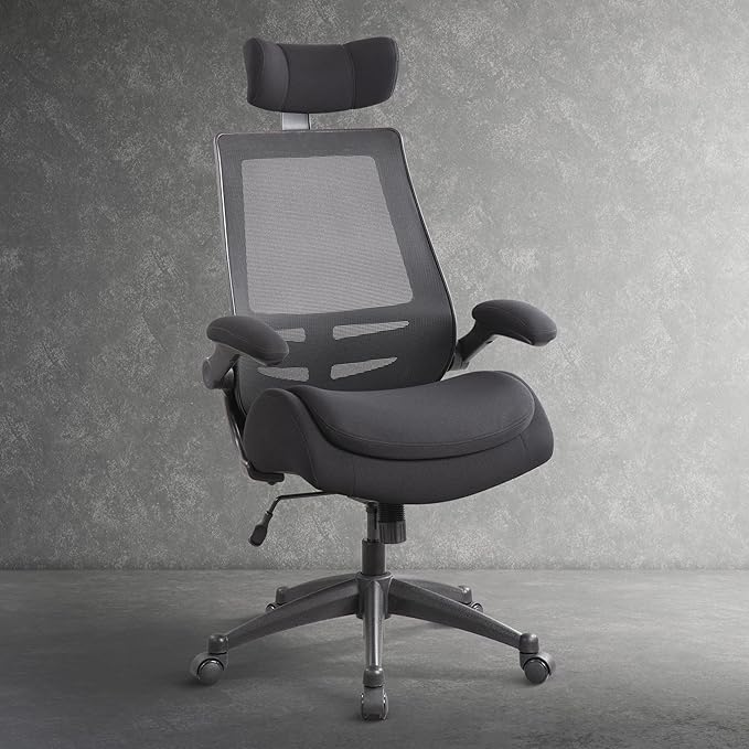 BOLISS 400lbs Ergonomic Mesh Office Chair, High Back Desk Chair - Adjustable Headrest with Flip-Up Arms, Tilt Function, Lumbar Support and Swivel Computer Task Chair -Black - LeafyLoom