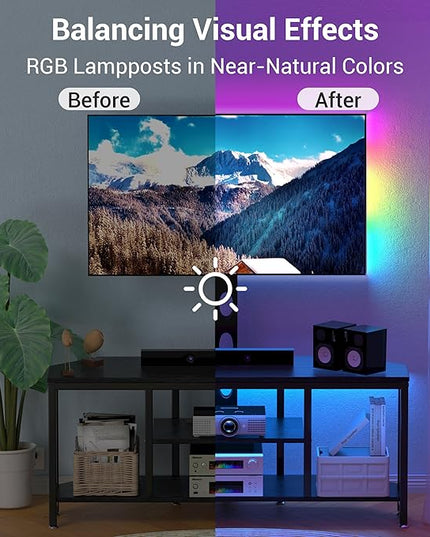 Corner TV Stand LED, Universal TV Mount Stand for 32-60" TV, Height Adjustable Swivel TV Console Wood & Steel Entertainment Center with Mount, Cabinet, Power Outlet, Colorful LED Light, Black - LeafyLoom