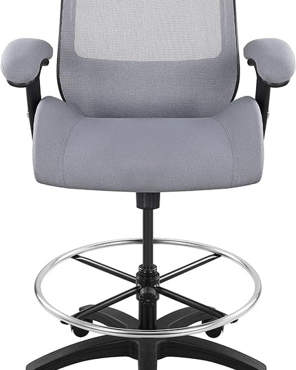 BOLISS Big and Tall 400lbs Mesh Ergonomic Drafting Chair,Tall Office Chair, Standing Desk Chair,Height Adjustable Armrest,Lumbar Support,Foot Ring,Swivel Computer Task Chair-Grey - LeafyLoom