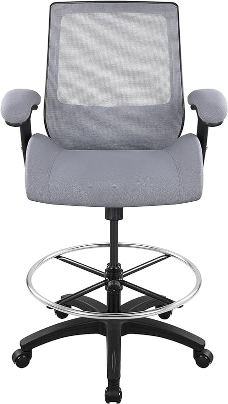BOLISS Big and Tall 400lbs Mesh Ergonomic Drafting Chair,Tall Office Chair, Standing Desk Chair,Height Adjustable Armrest,Lumbar Support,Foot Ring,Swivel Computer Task Chair-Grey - LeafyLoom