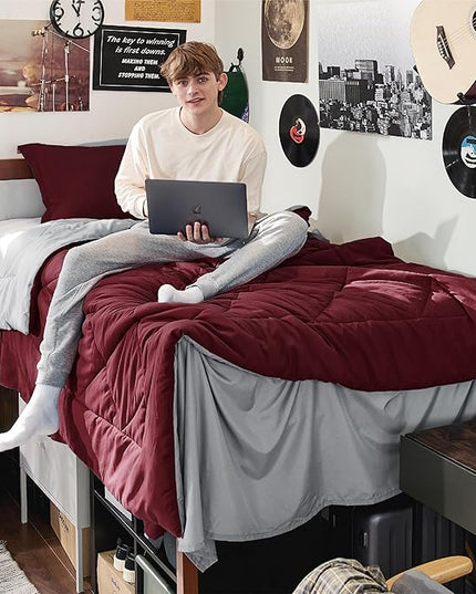 Bedsure Burgundy Twin XL Comforter Set - 5 Pieces Reversible Twin XL Bed in a Bag Twin XL Bed Set with Comforters, Sheets, Pillowcase & Sham, Twin XL Bedding Sets - LeafyLoom