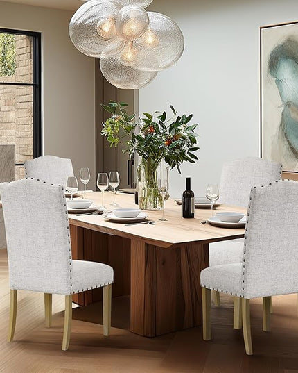 HomePop Classic Parsons Dining Chairs, Set of 2, Neutral Oatmeal Textured Solid Woven (Set of 2) - LeafyLoom
