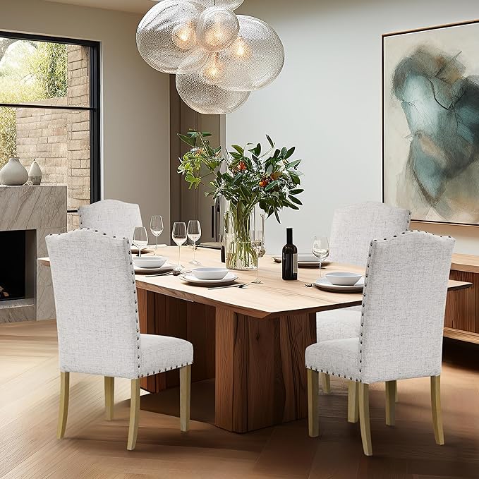 HomePop Classic Parsons Dining Chairs, Set of 2, Neutral Oatmeal Textured Solid Woven (Set of 2) - LeafyLoom