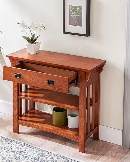 Leick Home 8261 Mission Impeccable Wood Bookcase with Drawers in Medium Oak - LeafyLoom