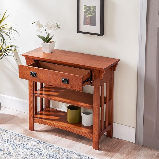 Leick Home 8261 Mission Impeccable Wood Bookcase with Drawers in Medium Oak - LeafyLoom