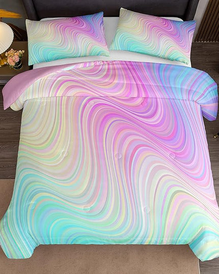 Bodhi Girls Comforter Full Size Colorful Tie Dye Comforter Teen Girl Pink Bedding Set Watercolor Pastel Pink Comforter Set Blue Purple Bedding Set Bright Girly Tie Dye Bedding - LeafyLoom