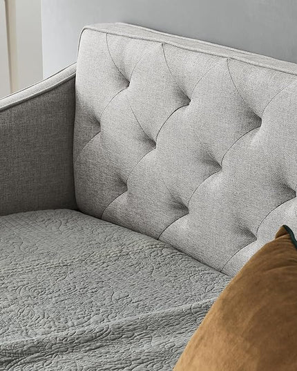 Queen Size Upholstered Tufted Daybed with Two Pull Out Drawers Bed, Button Polyester on Back, Waved Shape Arms for Bedroom, Living Room,No Need Boxing Spring - LeafyLoom