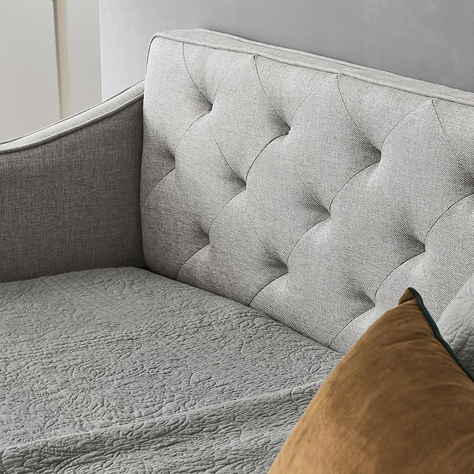 Queen Size Upholstered Tufted Daybed with Two Pull Out Drawers Bed, Button Polyester on Back, Waved Shape Arms for Bedroom, Living Room,No Need Boxing Spring - LeafyLoom