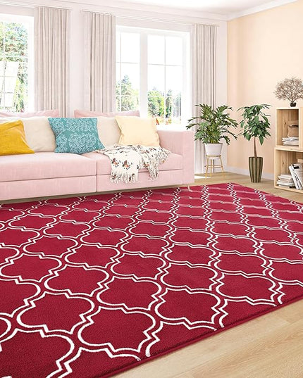 Chicrug Shag Geometric 6x9 Area Rug for Living Room, Large Modern Memory Foam Indoor Carpet, Fluffy Rug for Bedroom Bedside Room Decor for Family Girls Kids Nursery, Wine Red/White - LeafyLoom