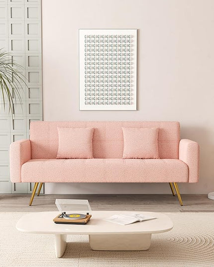 NicBex Sectional Couch Sofa with Folding Function Modern Sofa Bed Cloud Couch for Living Room Furniture Sets with Pillows and Metal Legs, Modular Sofa for Living Room, Bedroom, Apartment,71.7"L, Pink - LeafyLoom