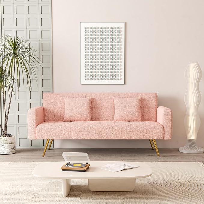 NicBex Sectional Couch Sofa with Folding Function Modern Sofa Bed Cloud Couch for Living Room Furniture Sets with Pillows and Metal Legs, Modular Sofa for Living Room, Bedroom, Apartment,71.7"L, Pink - LeafyLoom