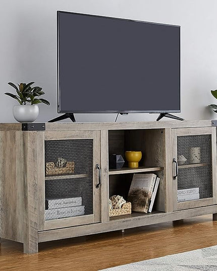 ROCKPOINT 58inch TV Stand Entertaiment Media Console Center Industrial Style Door, Grey wash - LeafyLoom