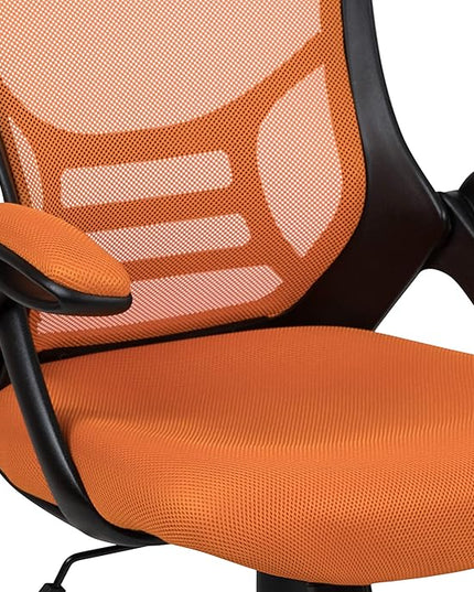 Flash Furniture Porter Mesh High Back Ergonomic Swivel Office Chair with Lumbar Support, Flip-Up Arms, Tilt Lock/Tilt Tension, Height Adjustable, Black/Black Frame - LeafyLoom