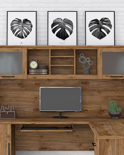 Bush Furniture Somerset Desk Hutch, Attachment with Shelves and Cabinets for Home Office, 72W, Fresh Walnut - LeafyLoom