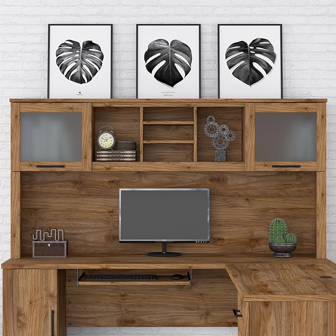 Bush Furniture Somerset Desk Hutch, Attachment with Shelves and Cabinets for Home Office, 72W, Fresh Walnut - LeafyLoom
