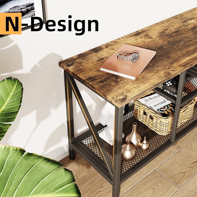 TV Stand for 70 Inch TV, 63" Entertainment Center for 50/55/60/65/70 Inch TV, Modern 3-Tier Open Storage Shelves, Industrial Long TV Media Console Table for Living Room, Bedroom, Rustic Brown - LeafyLoom
