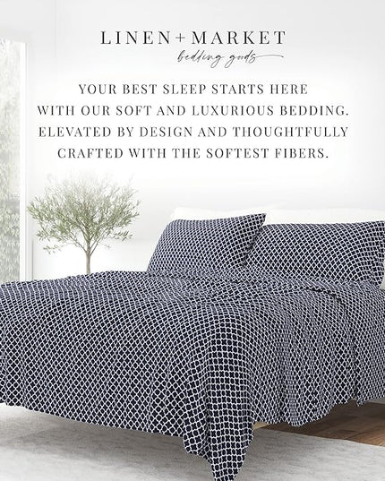 Linen Market 3 Piece Twin Bedding Sheet Set (Navy Quatrefoil) - Sleep Better Than Ever with These Ultra-Soft & Cooling Bed Sheets for Your Twin Size Bed - Deep Pocket Fits 16" Mattress - LeafyLoom