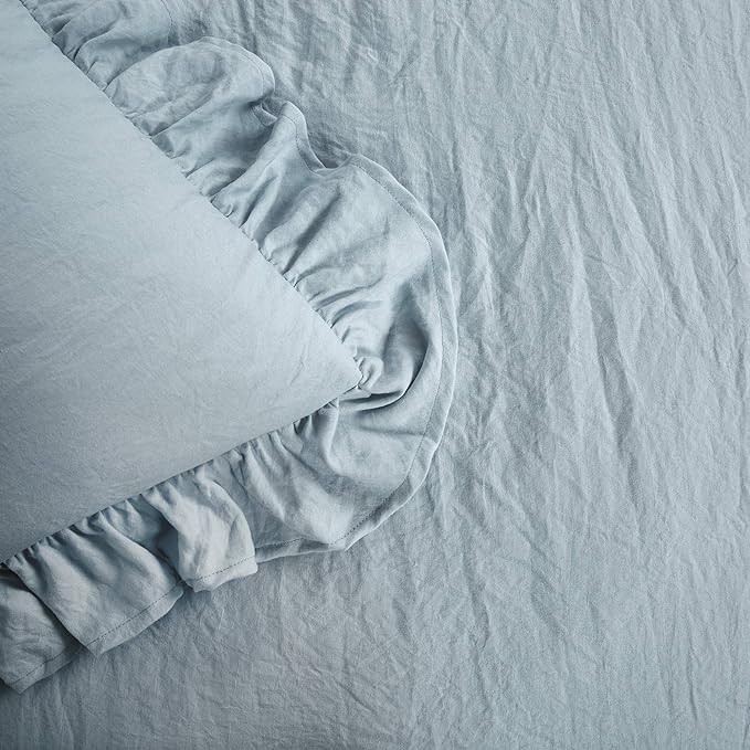 Lush Decor Reyna Ruffle Comforter Set - 3 Piece Cozy Ruffled Bedding Set - Timeless Elegance and Comfort for Bedroom - King, Lake Blue - LeafyLoom
