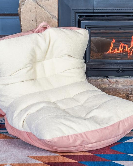 Big Joe Roma Bean Bag Chair, Oat Sherpa and Desert Rose, Vegan Suede, 3 feet - LeafyLoom