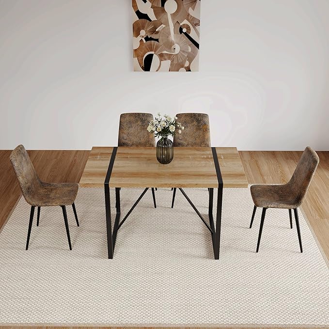 NicBex Dining Chairs Set of 4 Modern Upholstered Linen Dining Room Kitchen Chairs with Black Metal Legs,Side Chairs for Dining Room, Kitchen,Living Room, and Restaurants,Brown - LeafyLoom